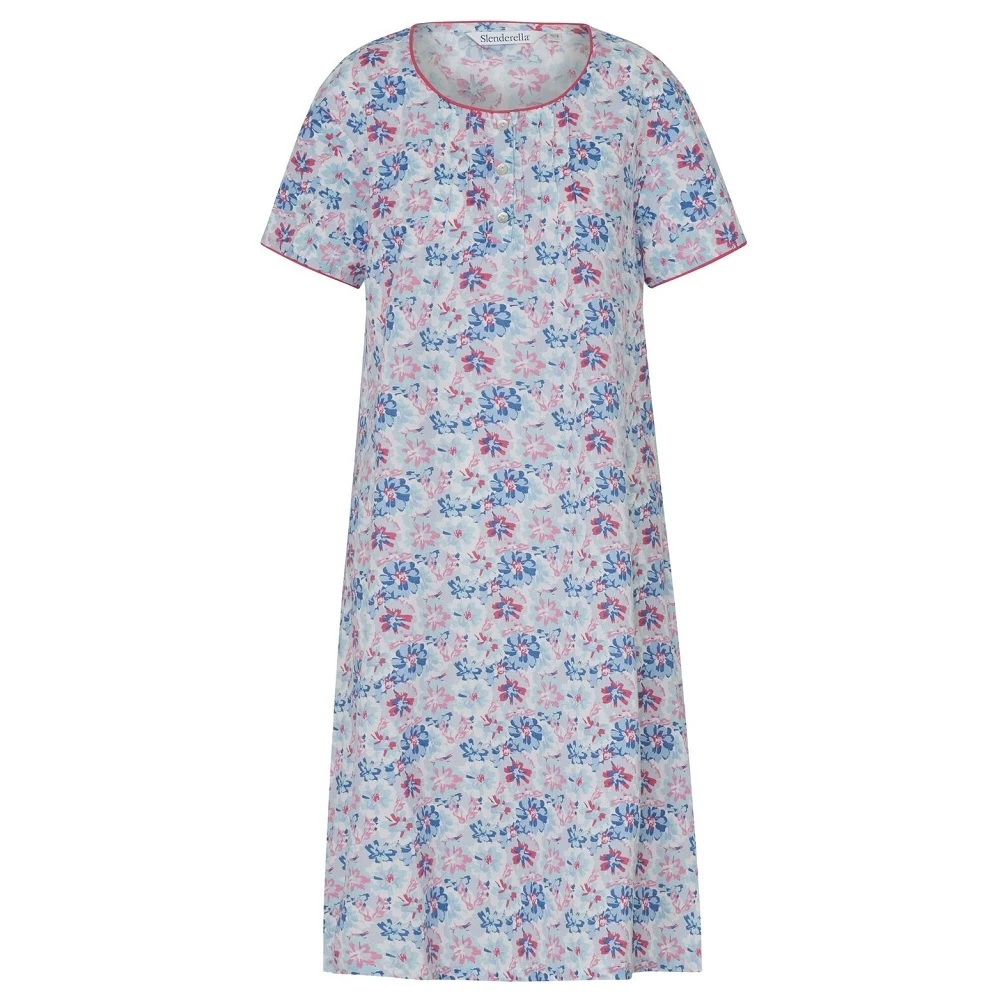 Flower Print Cotton Short Sleeve Nightdress - ND1252 1 Flower Print Cotton Short Sleeve Nightdress - ND1252