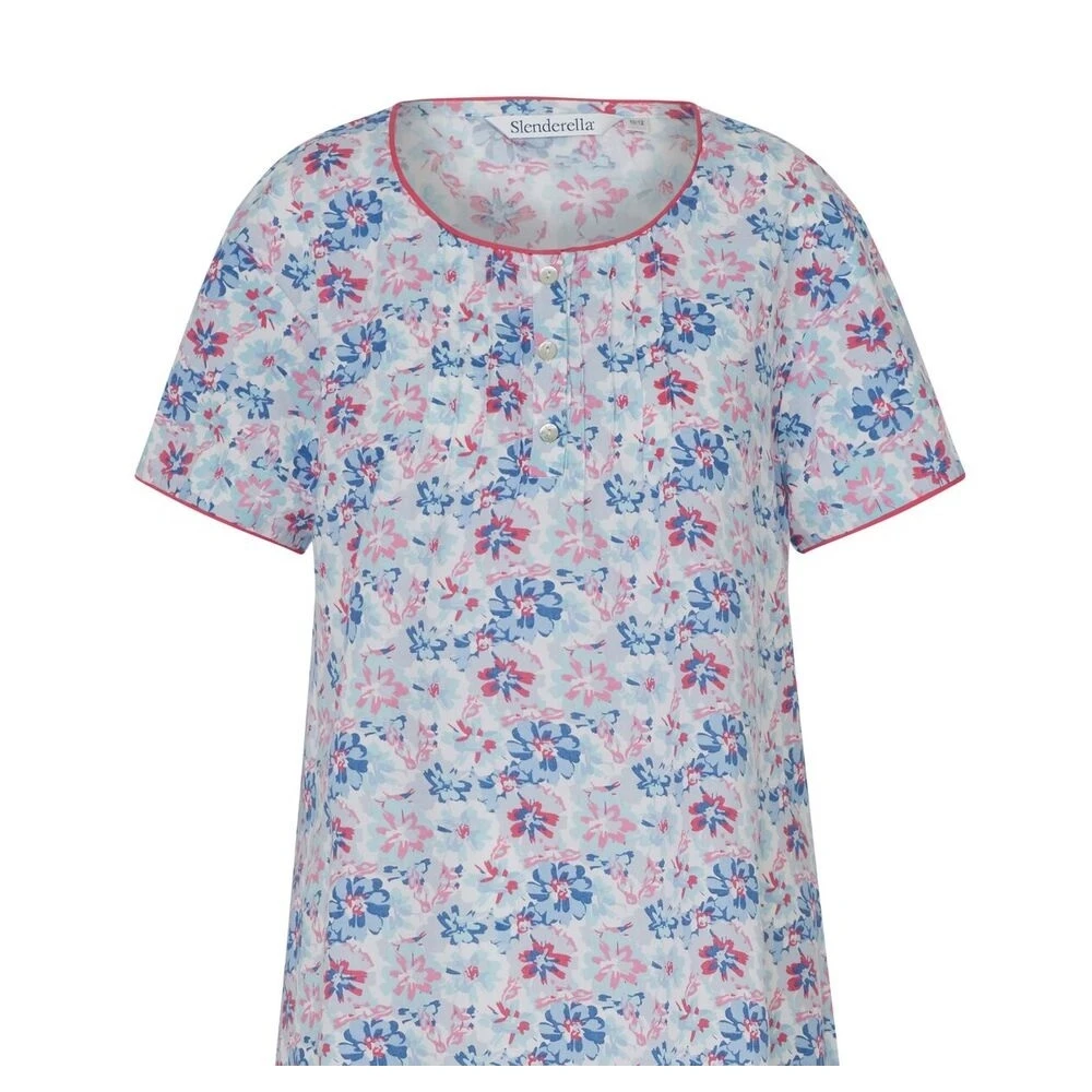 Flower Print Cotton Short Sleeve Nightdress - ND1252 2 Flower Print Cotton Short Sleeve Nightdress - ND1252 - Image 2