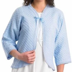 Ribbon Tie Diamond Pattern Lightweight Bedjacket - BJ22610
