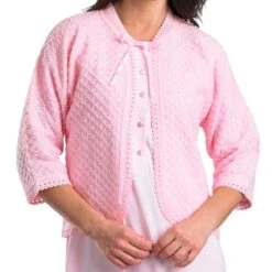 Ribbon Tie Diamond Pattern Lightweight Bedjacket - BJ22610 -Outlet Comfort Soft Cup Bra Store img027096