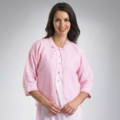 Ribbon Tie Diamond Pattern Lightweight Bedjacket - BJ22610 -Outlet Comfort Soft Cup Bra Store img027099