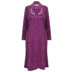 Elegant Button Up Front Fleece Housecoat - HC2326