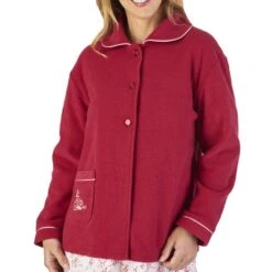 Elegant Button Opening Embroidered Boucle Fleece Bedjacket - BJ2325