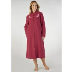 Elegant Zip Opening Embroidered Boucle Fleece Housecoat - HC2327 -Outlet Comfort Soft Cup Bra Store img030367