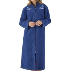 Elegant Zip Opening Embroidered Boucle Fleece Housecoat - HC2327