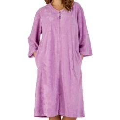 Floral Embossed Zip Opening 42 Inch Housecoat - HC3306