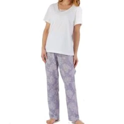 Modern Floral Short Sleeve Woven Pyjama Set - PJ55213 -Outlet Comfort Soft Cup Bra Store img034036