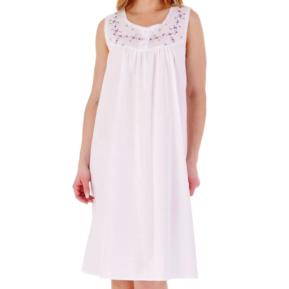 Classic Round Neck Sleeveless Cotton Nightdress - ND3272 4 Classic Round Neck Sleeveless Cotton Nightdress - ND3272 - Image 4