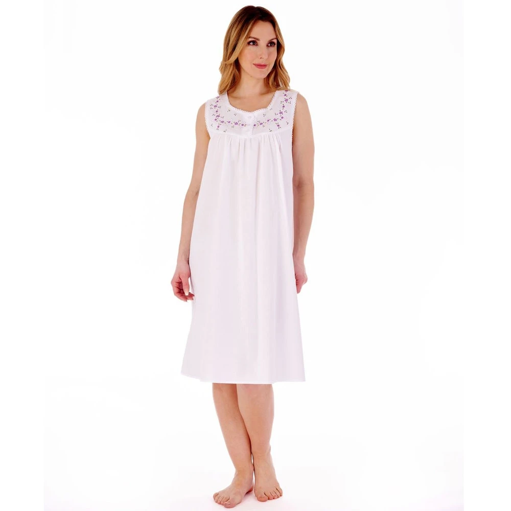 Classic Round Neck Sleeveless Cotton Nightdress - ND3272 5 Classic Round Neck Sleeveless Cotton Nightdress - ND3272 - Image 5