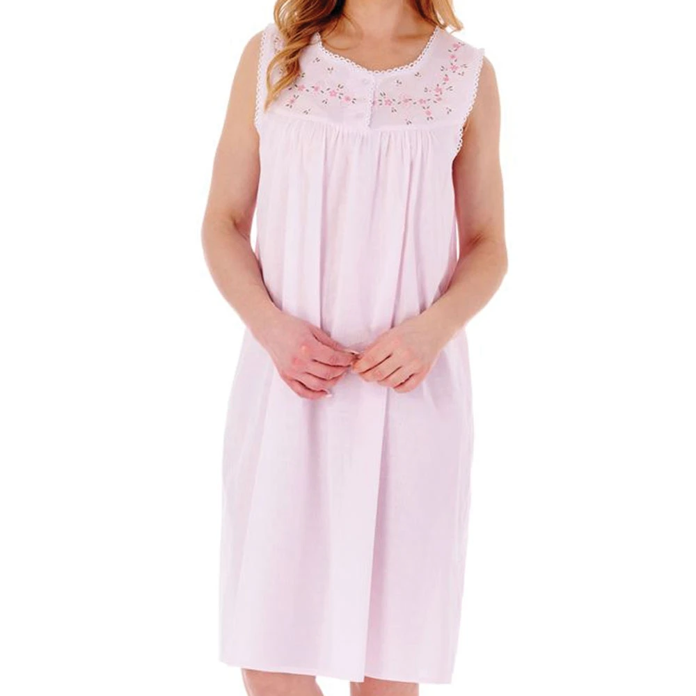 Classic Round Neck Sleeveless Cotton Nightdress - ND3272 1 Classic Round Neck Sleeveless Cotton Nightdress - ND3272