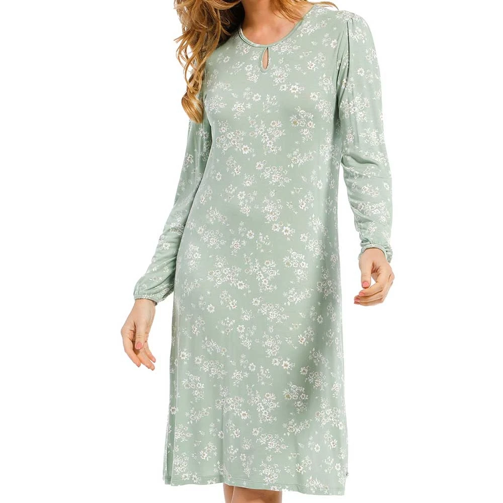 Millefleur Long Sleeve 41 Inch Round Neck Nightdress - 15212-326-2 2 Millefleur Long Sleeve 41 Inch Round Neck Nightdress - 15212-326-2 - Image 2