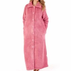Longer Length Luxury Waffle Fleece Button Through Housecoat - HC4328