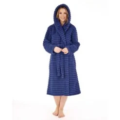 Horizontal Stripe Hooded Wrap Dressing Gown - HC88320 -Outlet Comfort Soft Cup Bra Store img035596