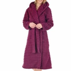 Horizontal Stripe Hooded Wrap Dressing Gown - HC88320 -Outlet Comfort Soft Cup Bra Store img035599