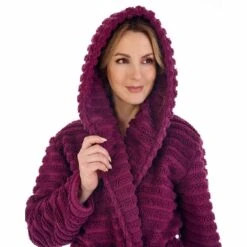 Horizontal Stripe Hooded Wrap Dressing Gown - HC88320 -Outlet Comfort Soft Cup Bra Store img035602