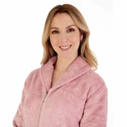 Embossed Scroll Zip Opening 46 Inch Housecoat - HC88332 -Outlet Comfort Soft Cup Bra Store img035697