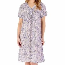 Paisley Print Short Sleeve 40 Inch Woven Nightdress - ND88226 -Outlet Comfort Soft Cup Bra Store img035967