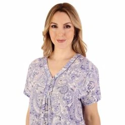 Paisley Print Short Sleeve 40 Inch Woven Nightdress - ND88226 -Outlet Comfort Soft Cup Bra Store img035968