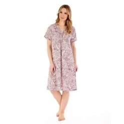 Paisley Print Short Sleeve 40 Inch Woven Nightdress - ND88226 -Outlet Comfort Soft Cup Bra Store img035970