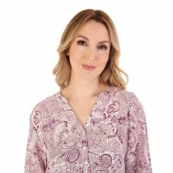 Paisley Print Long Sleeve 38 Inch Woven Nightshirt - NS88225 -Outlet Comfort Soft Cup Bra Store img035980