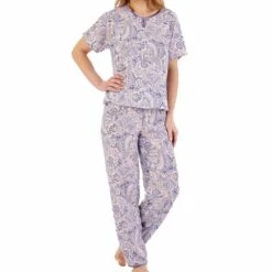 Paisley Print Round Neck Cap Sleeve Woven Pyjamas - PJ88227