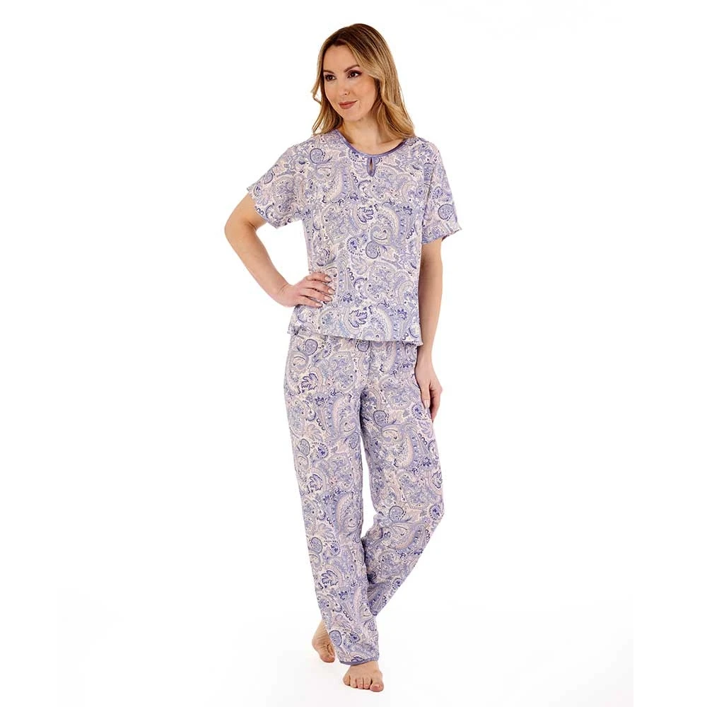 Paisley Print Round Neck Cap Sleeve Woven Pyjamas - PJ88227 2 Paisley Print Round Neck Cap Sleeve Woven Pyjamas - PJ88227 - Image 2