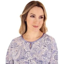 Paisley Print Round Neck Cap Sleeve Woven Pyjamas - PJ88227 8 Paisley Print Round Neck Cap Sleeve Woven Pyjamas - PJ88227 -Outlet Comfort Soft Cup Bra Store img036152