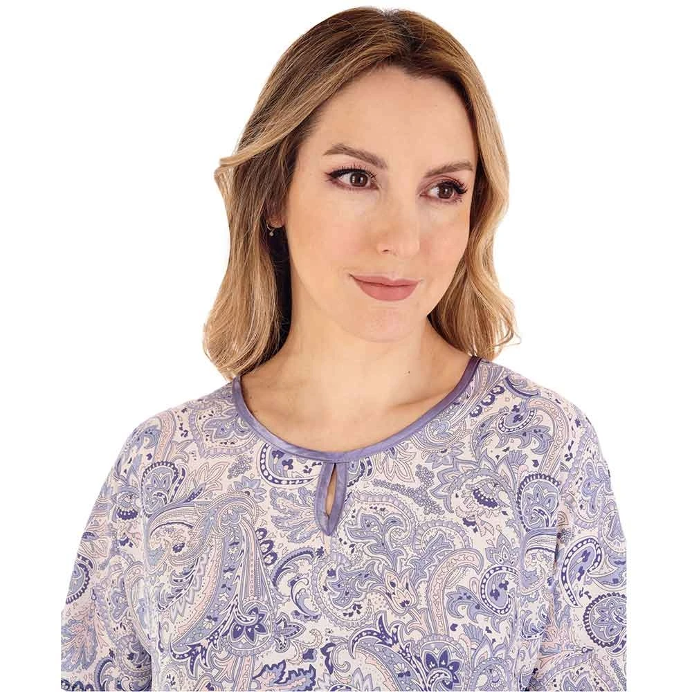 Paisley Print Round Neck Cap Sleeve Woven Pyjamas - PJ88227 3 Paisley Print Round Neck Cap Sleeve Woven Pyjamas - PJ88227 - Image 3