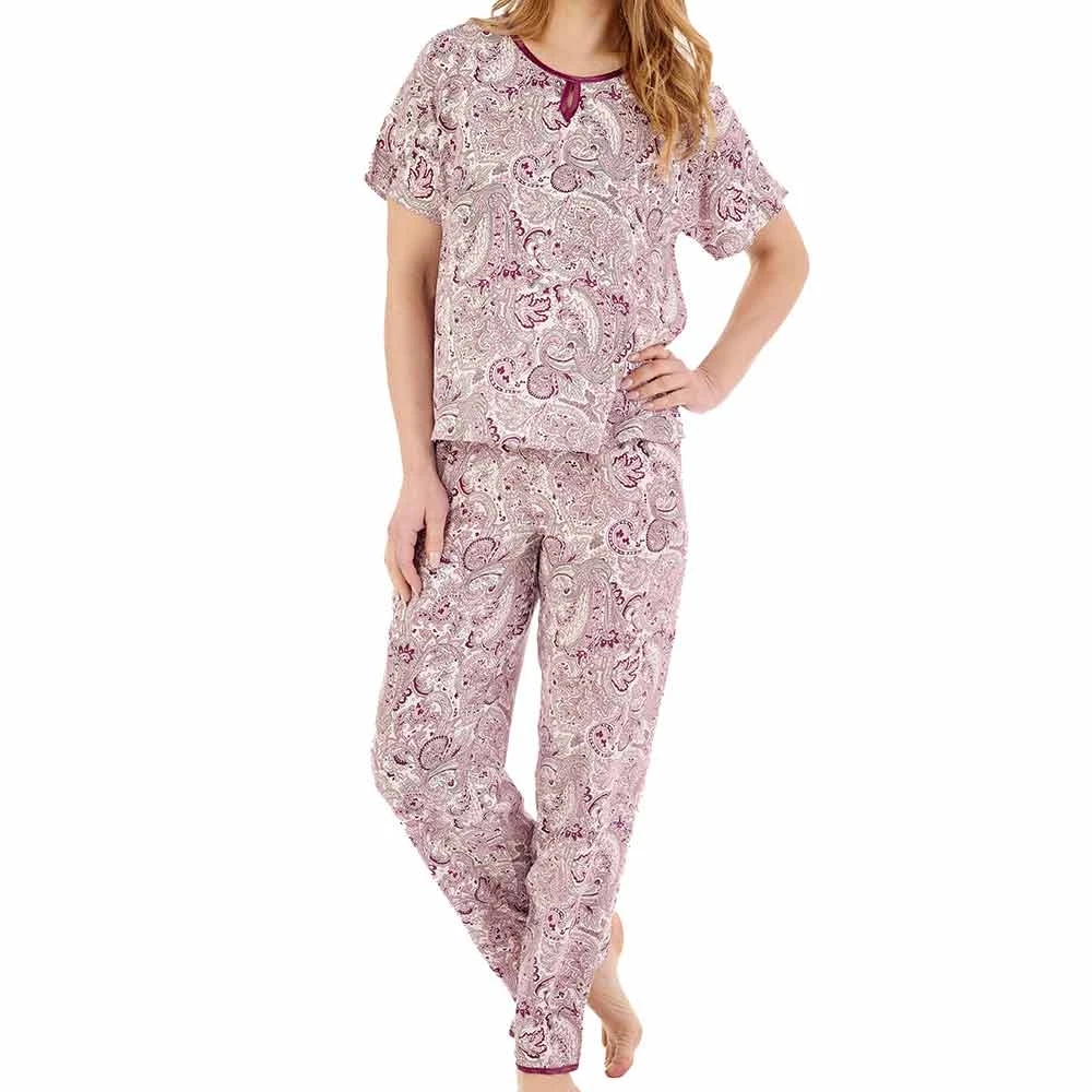 Paisley Print Round Neck Cap Sleeve Woven Pyjamas - PJ88227 5 Paisley Print Round Neck Cap Sleeve Woven Pyjamas - PJ88227 - Image 5