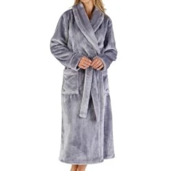 Flannel Fleece Shawl Collar Wrap Housecoat - HC4342
