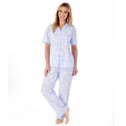 Pansy Short Sleeve Buttoned Tailored Cotton Pyjama Set - PJ01104 -Outlet Comfort Soft Cup Bra Store img037425