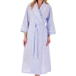 Seersucker 3/4 Sleeve Lightweight Belted Wrap 48 Inch Housecoat - HC01228 -Outlet Comfort Soft Cup Bra Store img037488