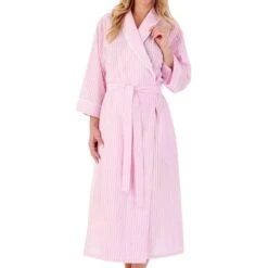 Seersucker 3/4 Sleeve Lightweight Belted Wrap 48 Inch Housecoat - HC01228