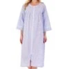 Seersucker Zip Front Gathered Yoke 45 Inch Housecoat - HC01229