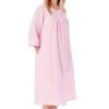 Seersucker 3/4 Sleeve Popper Front Gathered Yoke 45 Inch Housecoat - HC01227