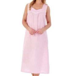 Seersucker Broad Strap Gathered Yoke 46 Inch Nightdress - ND01222