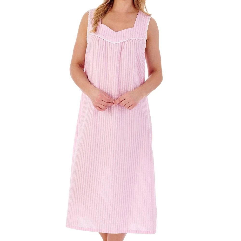 Seersucker Broad Strap Gathered Yoke 46 Inch Nightdress - ND01222 1 Seersucker Broad Strap Gathered Yoke 46 Inch Nightdress - ND01222