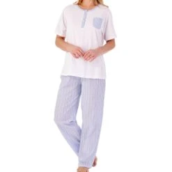 Seersucker Short Sleeve Ladies Pyjama Set - PJ01224