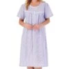 Seersucker Short Sleeve Buttoned Top 42 Inch Nightdress - ND01221