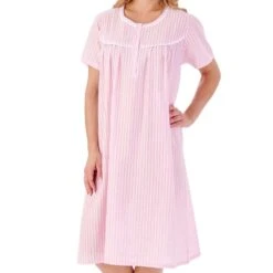 Seersucker Short Sleeve Buttoned Top 42 Inch Nightdress - ND01221 -Outlet Comfort Soft Cup Bra Store img037502
