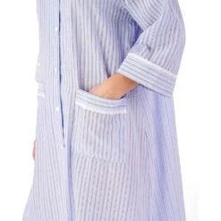 Seersucker 3/4 Sleeve Popper Front 45 Inch Housecoat - HC01226 -Outlet Comfort Soft Cup Bra Store img037518