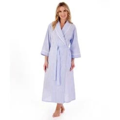 Seersucker 3/4 Sleeve Lightweight Belted Wrap 48 Inch Housecoat - HC01228 -Outlet Comfort Soft Cup Bra Store img037524