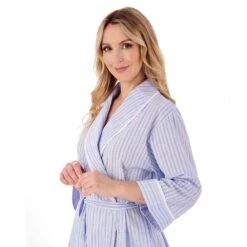 Seersucker 3/4 Sleeve Lightweight Belted Wrap 48 Inch Housecoat - HC01228 -Outlet Comfort Soft Cup Bra Store img037525