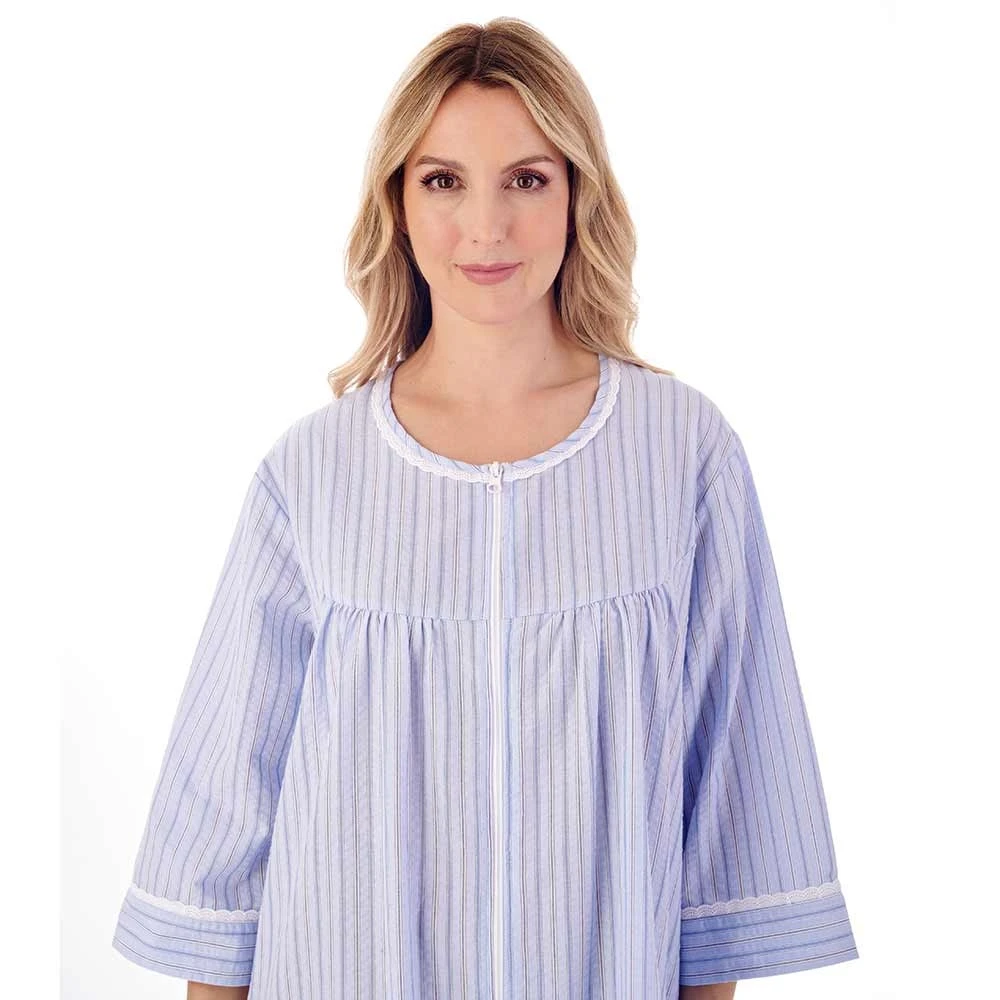 Seersucker Zip Front Gathered Yoke 45 Inch Housecoat - HC01229 3 Seersucker Zip Front Gathered Yoke 45 Inch Housecoat - HC01229 - Image 3