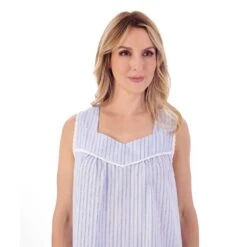 Seersucker Broad Strap Gathered Yoke 46 Inch Nightdress - ND01222 10 Seersucker Broad Strap Gathered Yoke 46 Inch Nightdress - ND01222 -Outlet Comfort Soft Cup Bra Store img037545