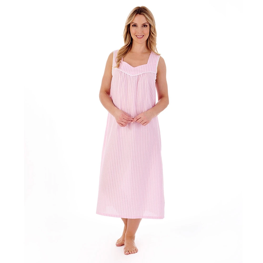 Seersucker Broad Strap Gathered Yoke 46 Inch Nightdress - ND01222 2 Seersucker Broad Strap Gathered Yoke 46 Inch Nightdress - ND01222 - Image 2