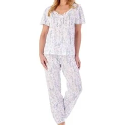Field Flowers Short Sleeve Shaped Neck Pyjamas - PJ01114