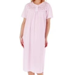 Classic Embroidered Yoke Short Sleeve 45 Inch Cotton Nightdress - ND3270 -Outlet Comfort Soft Cup Bra Store img037601