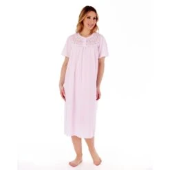 Classic Embroidered Yoke Short Sleeve 45 Inch Cotton Nightdress - ND3270 -Outlet Comfort Soft Cup Bra Store img037602