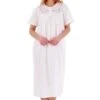 Classic Embroidered Yoke Short Sleeve 45 Inch Cotton Nightdress - ND3270